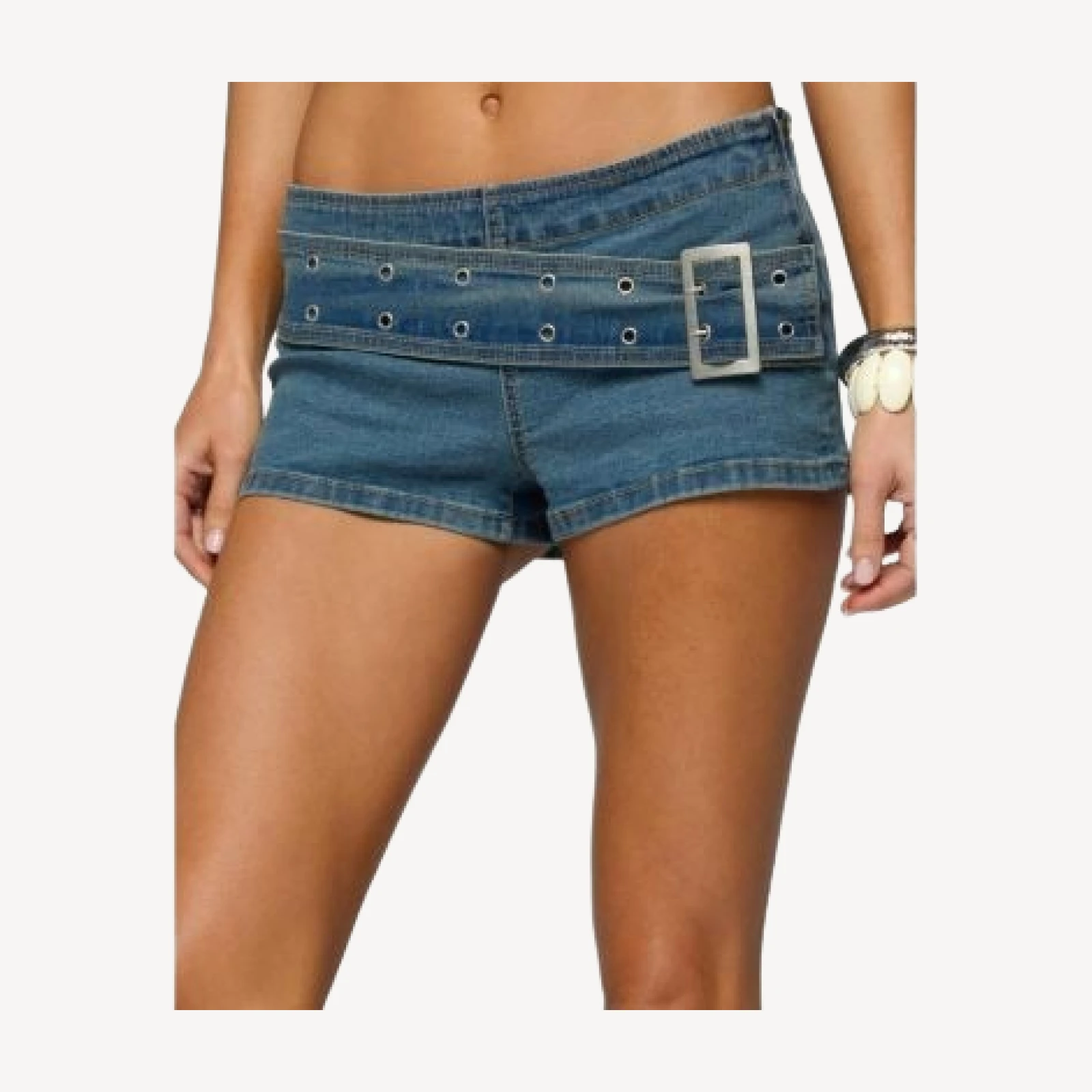Edikted Asymmetric Belt Denim Micro Shorts