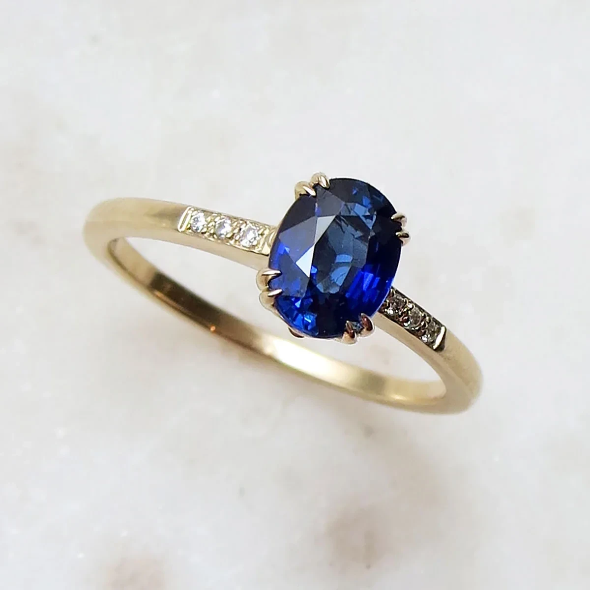 Hazeline Solitaire Ring - Yellow Gold & Blue Sapphire