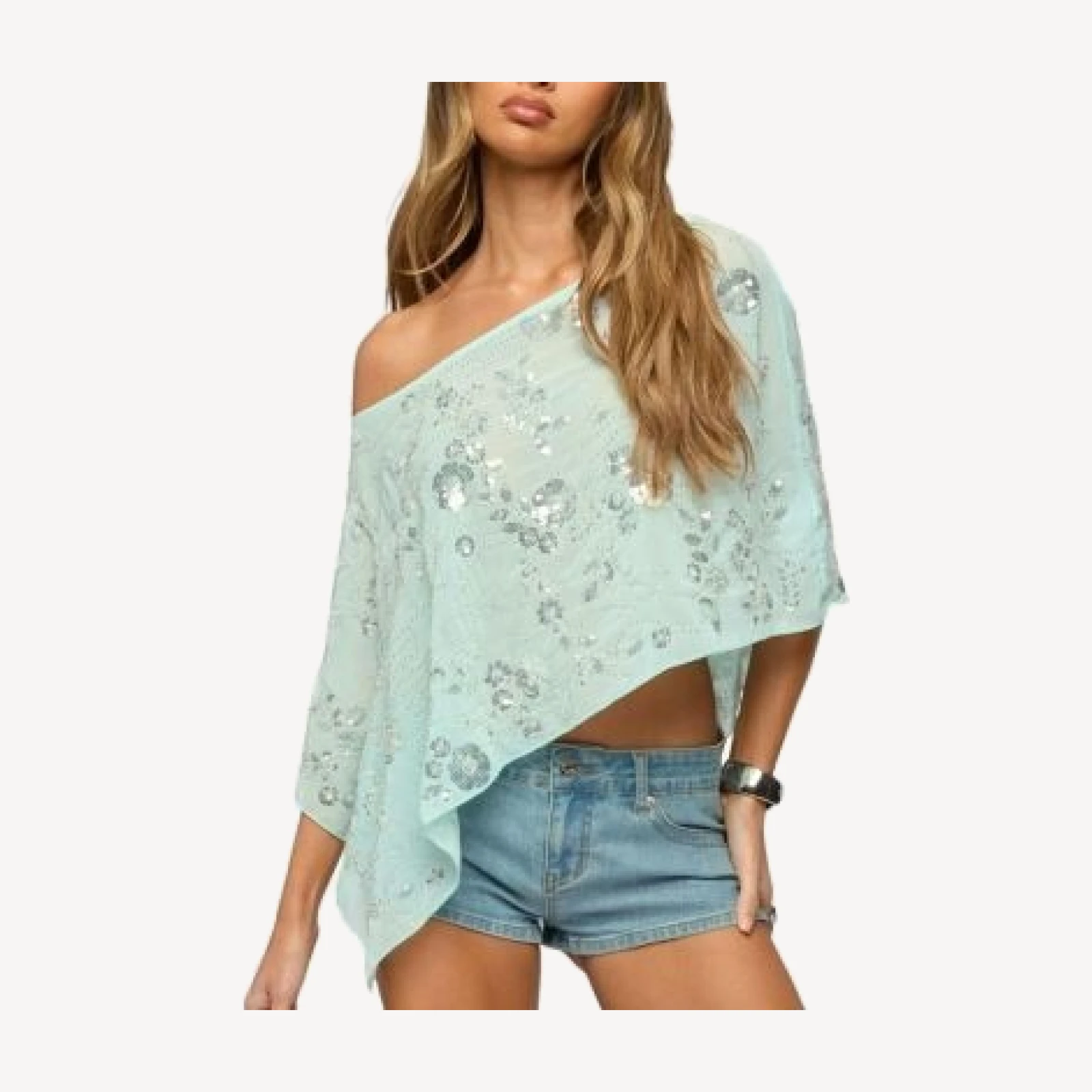 Edikted Triana Bead & Sequin Chiffon Poncho