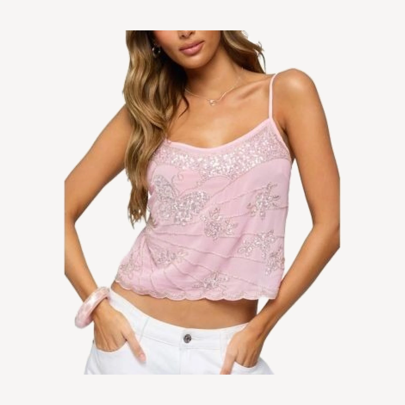 Edikted Bead & Sequin Chiffon Tank Top