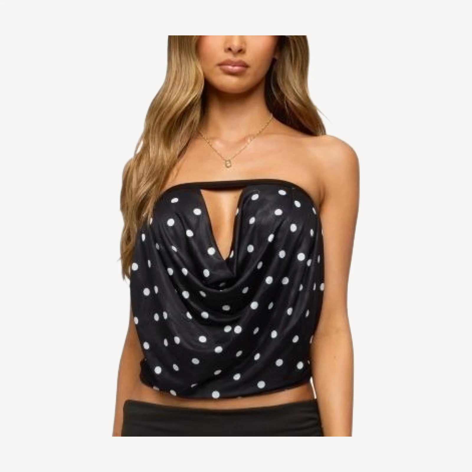 Edikted Jaclyn Polka Dot Mesh Strapless Top