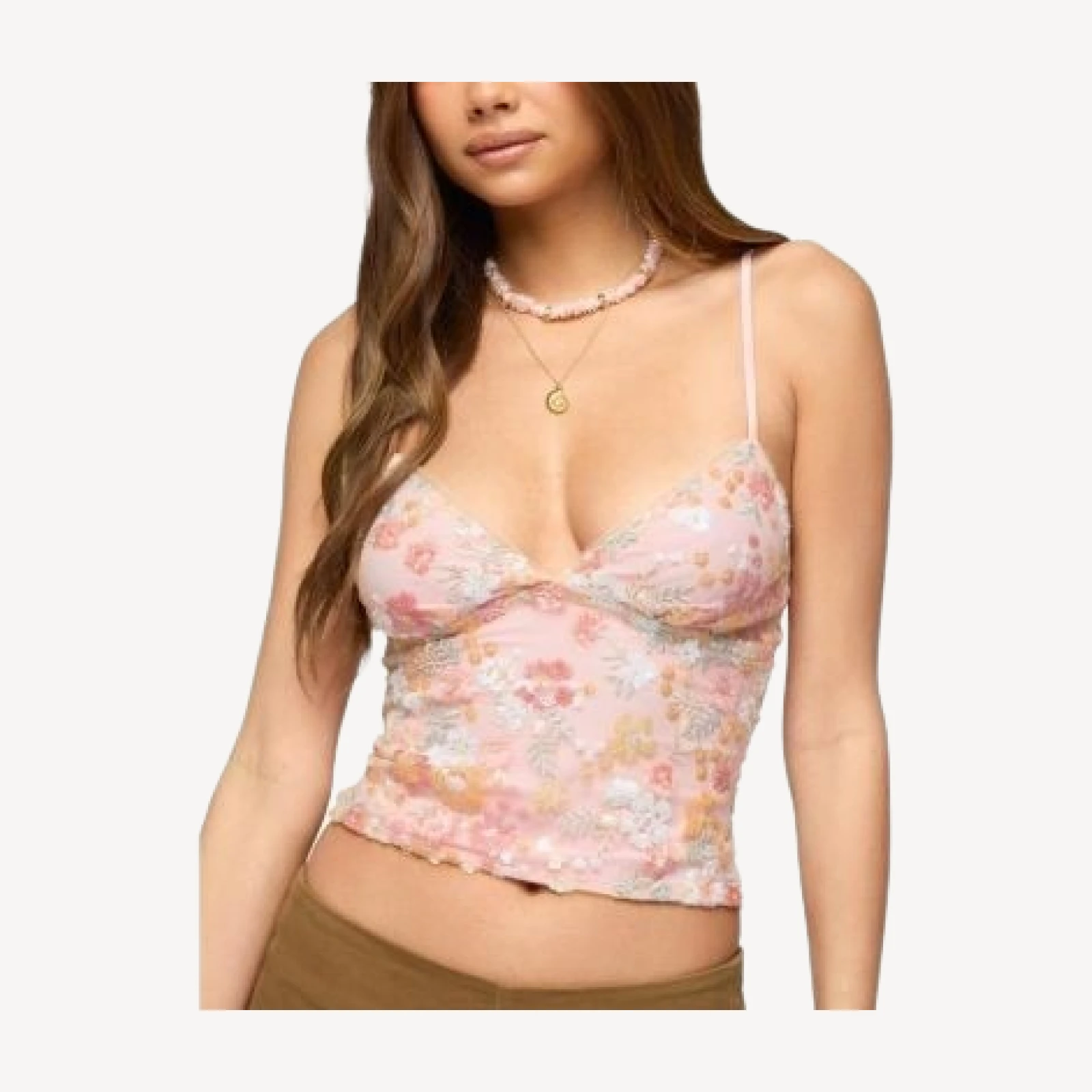 Edikted Florale Bead & Sequin Tank Top