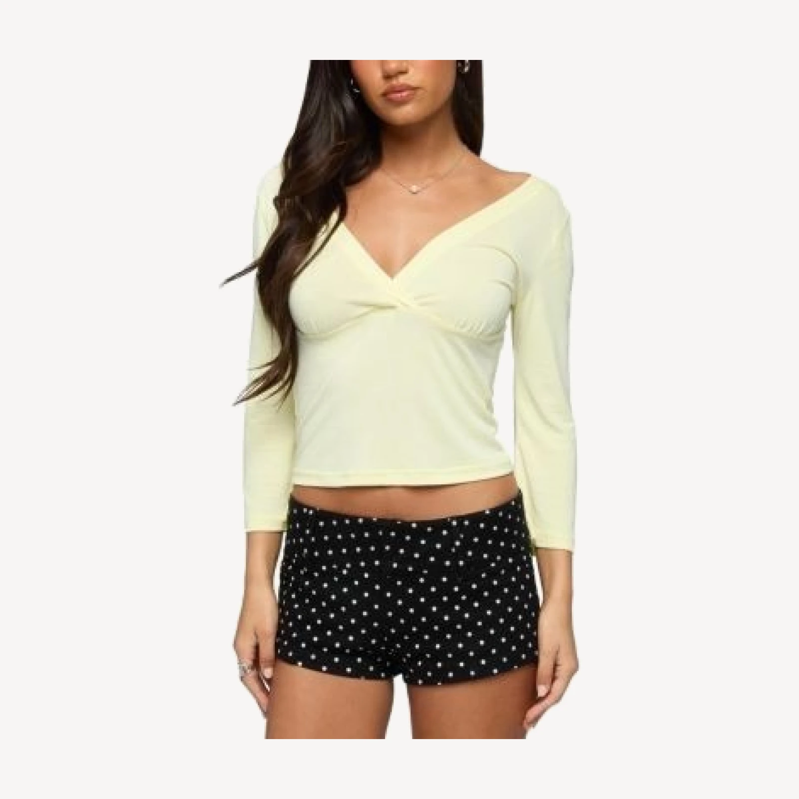 Edikted Mar V Neck Quarter Sleeve Top