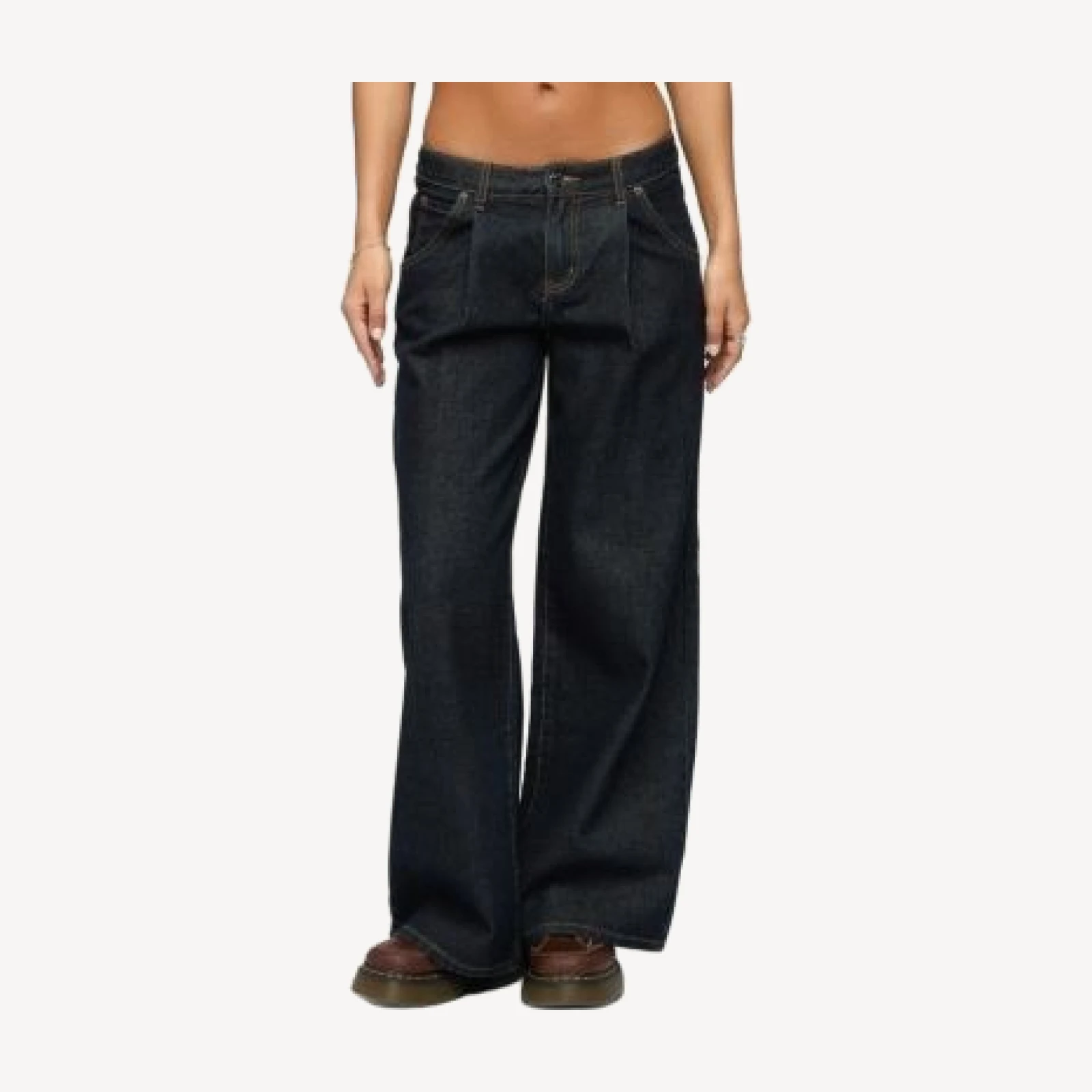 Edikted Pleated Low Rise Wide Leg Jeans