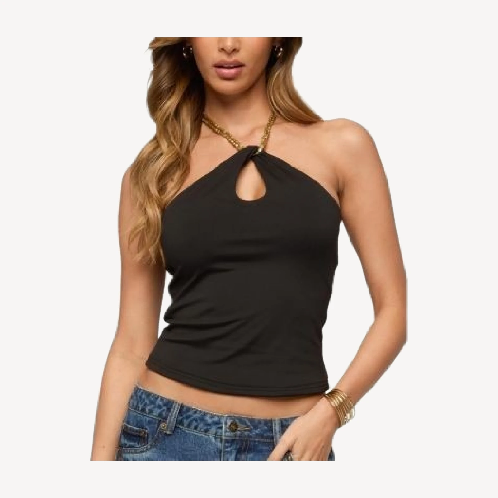 Edikted Alizie Beaded Chain Keyhole Halter Top