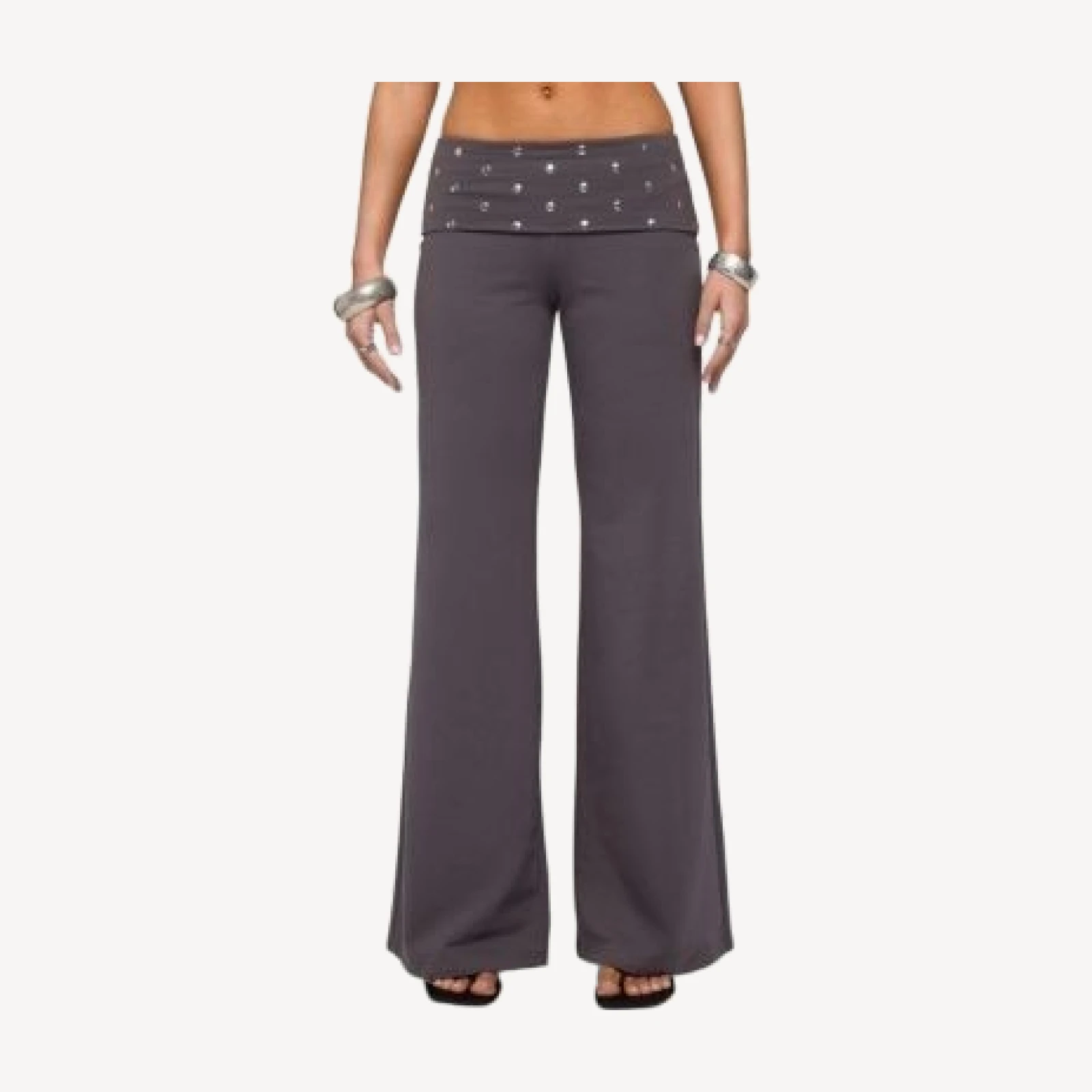 Edikted Breanna Studded Foldover Wide Leg Pants