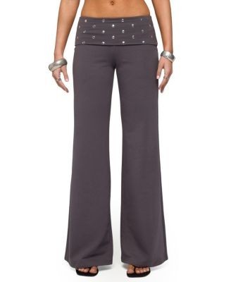 Edikted Breanna Studded Foldover Wide Leg Pants