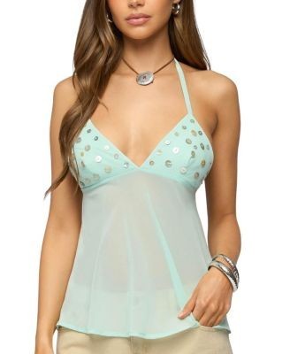 Edikted Iridescent Button Sheer Chiffon Halter Top