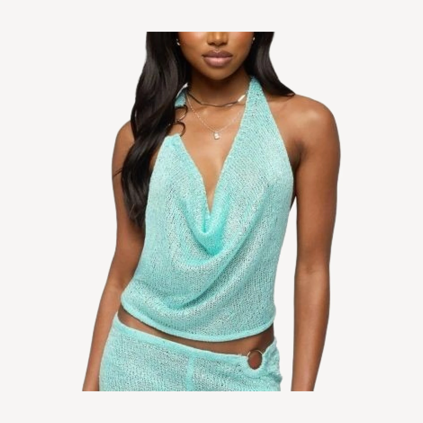 Edikted Sarina Sequin Knit Backless Halter Top