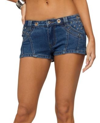 Edikted Danikah Stud & Grommet Denim Micro Shorts
