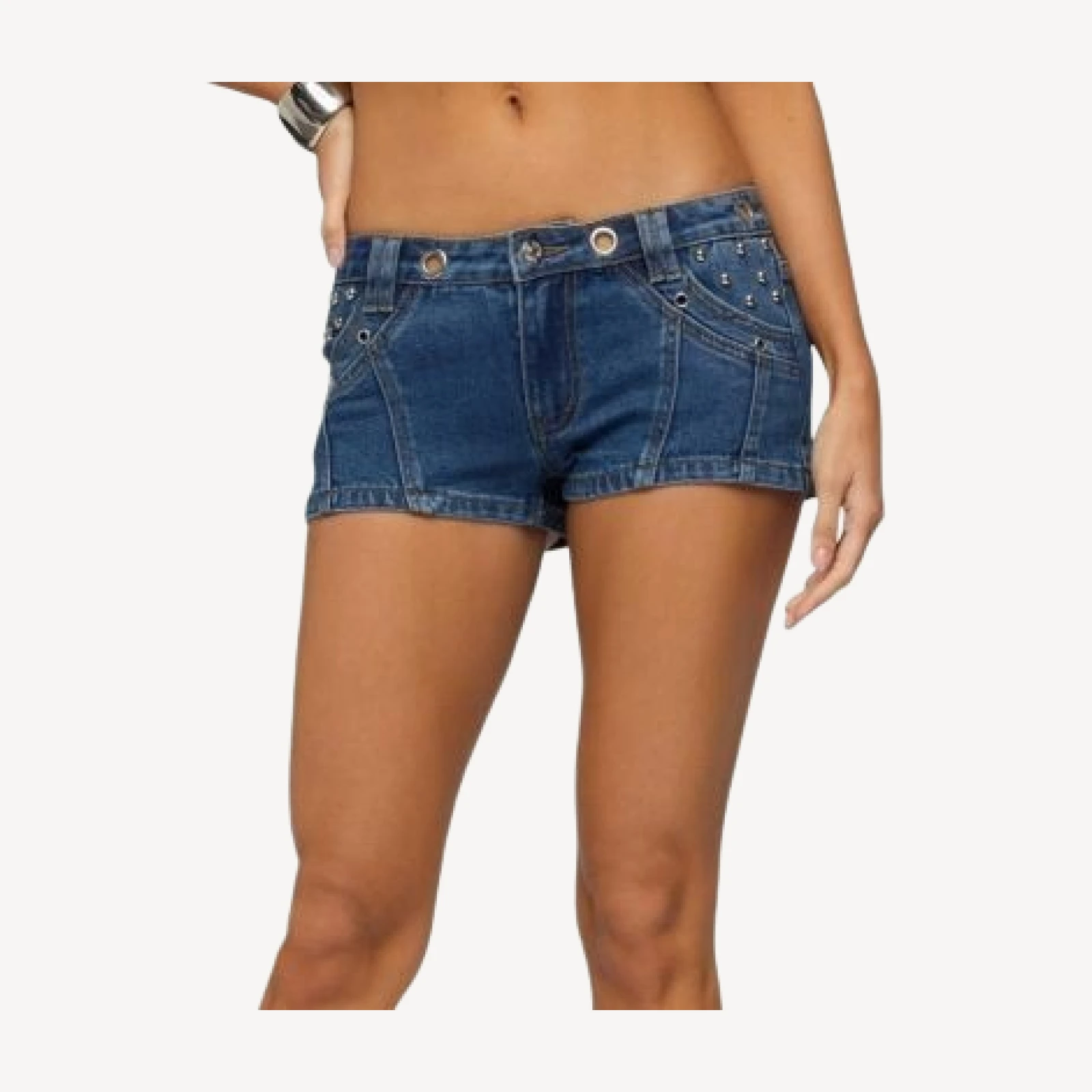 Edikted Danikah Stud & Grommet Denim Micro Shorts