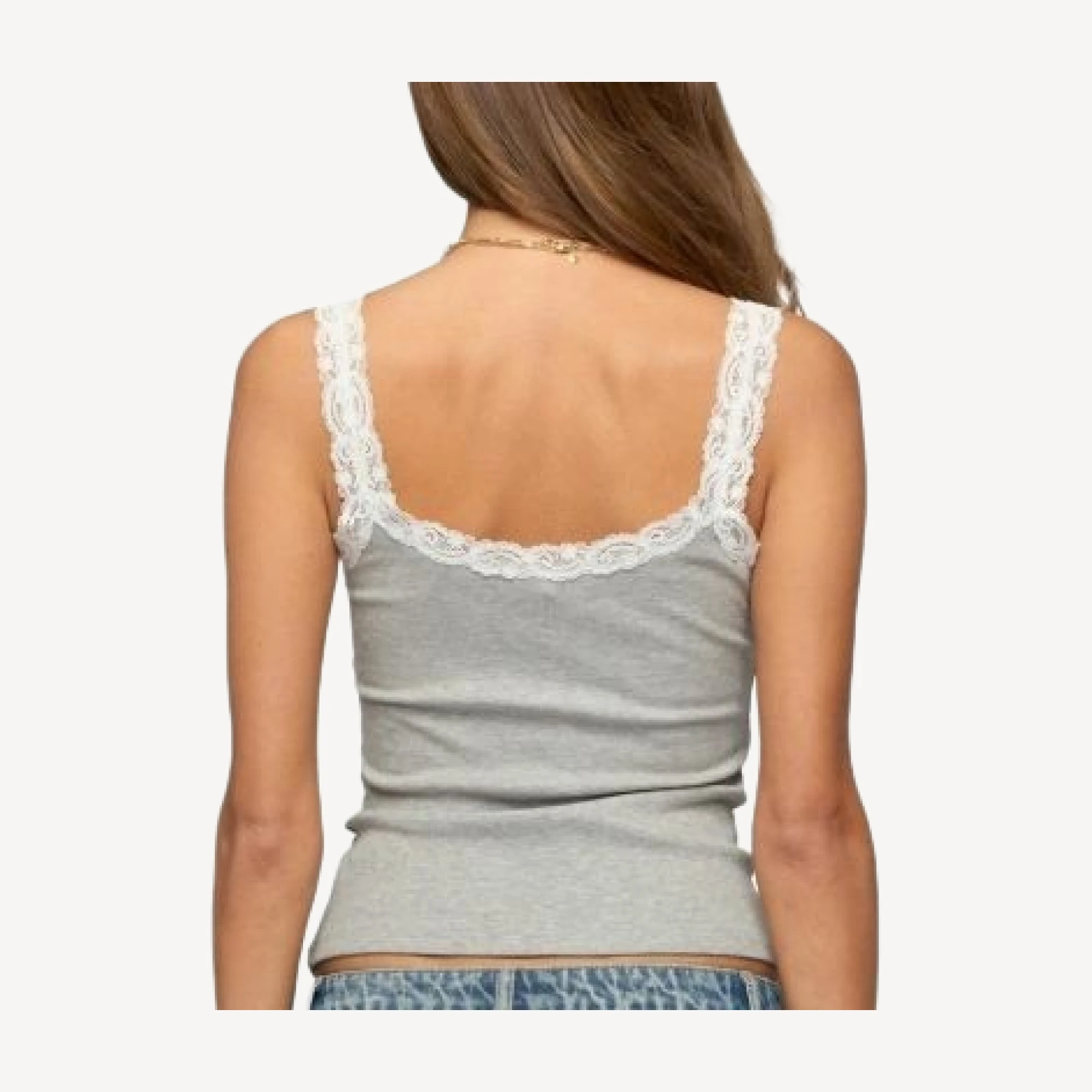 Edikted Aileen Contrast Lacey Henley Tank Top