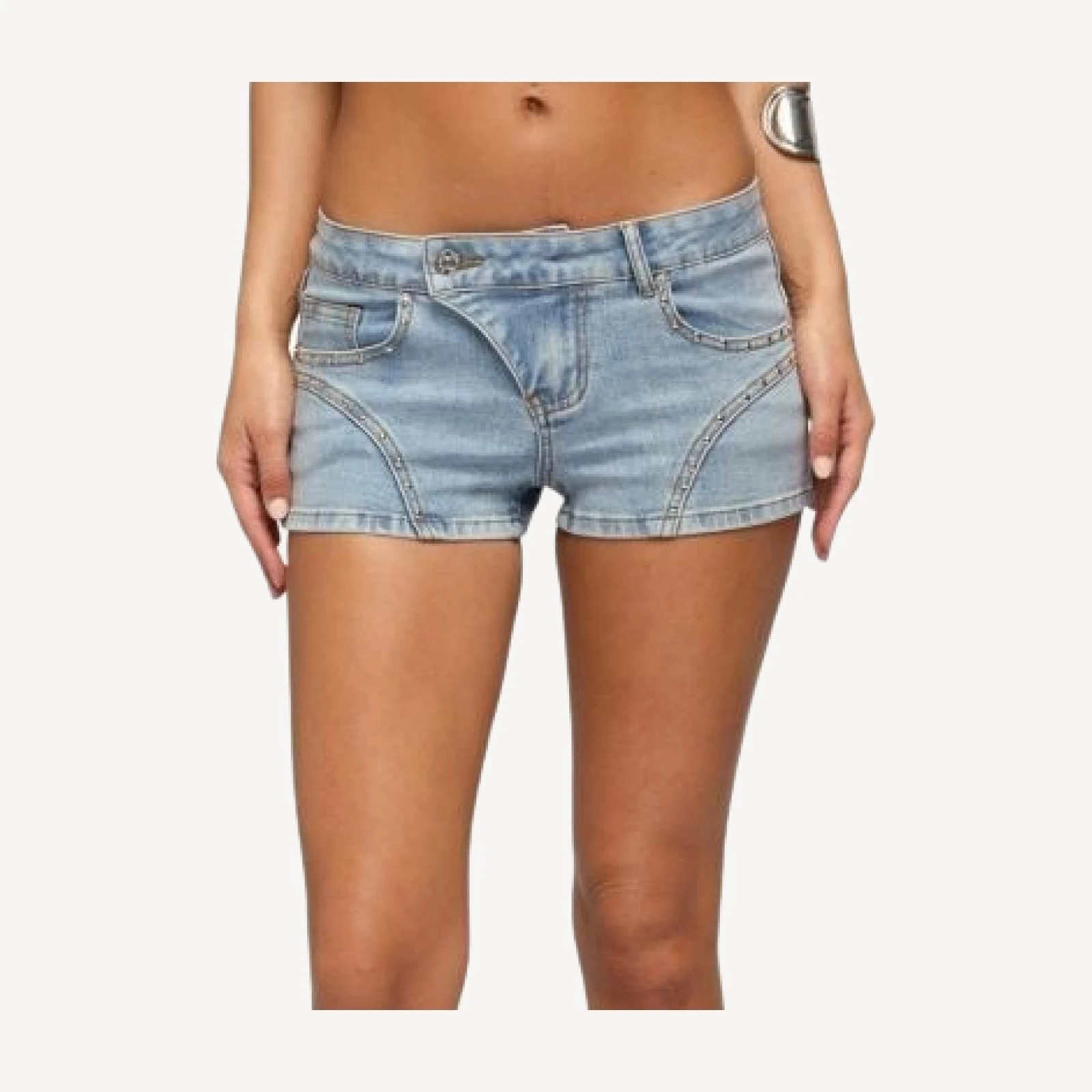 Edikted Western Stitch Studded Denim Micro Shorts