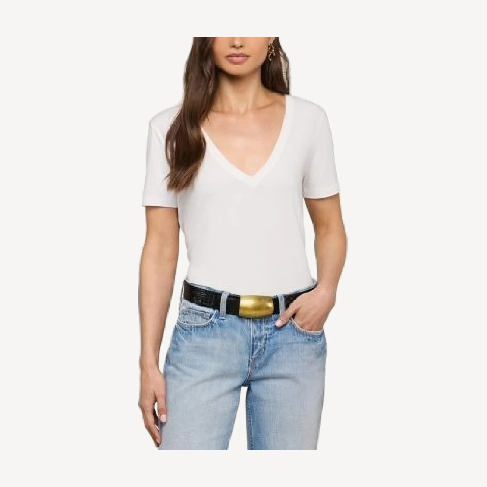 L'Agence Brianna V Neck Cotton Tee