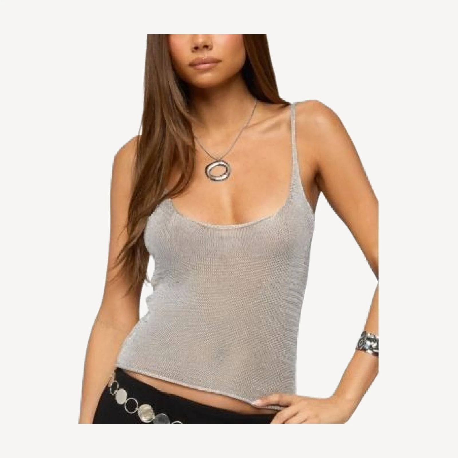 Edikted Meena Shiny Knit Tank Top