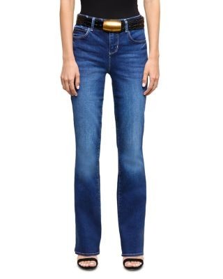 L'Agence Petite Selma Mid Rise Sleek Baby Bootcut Jeans in Rye Columbia