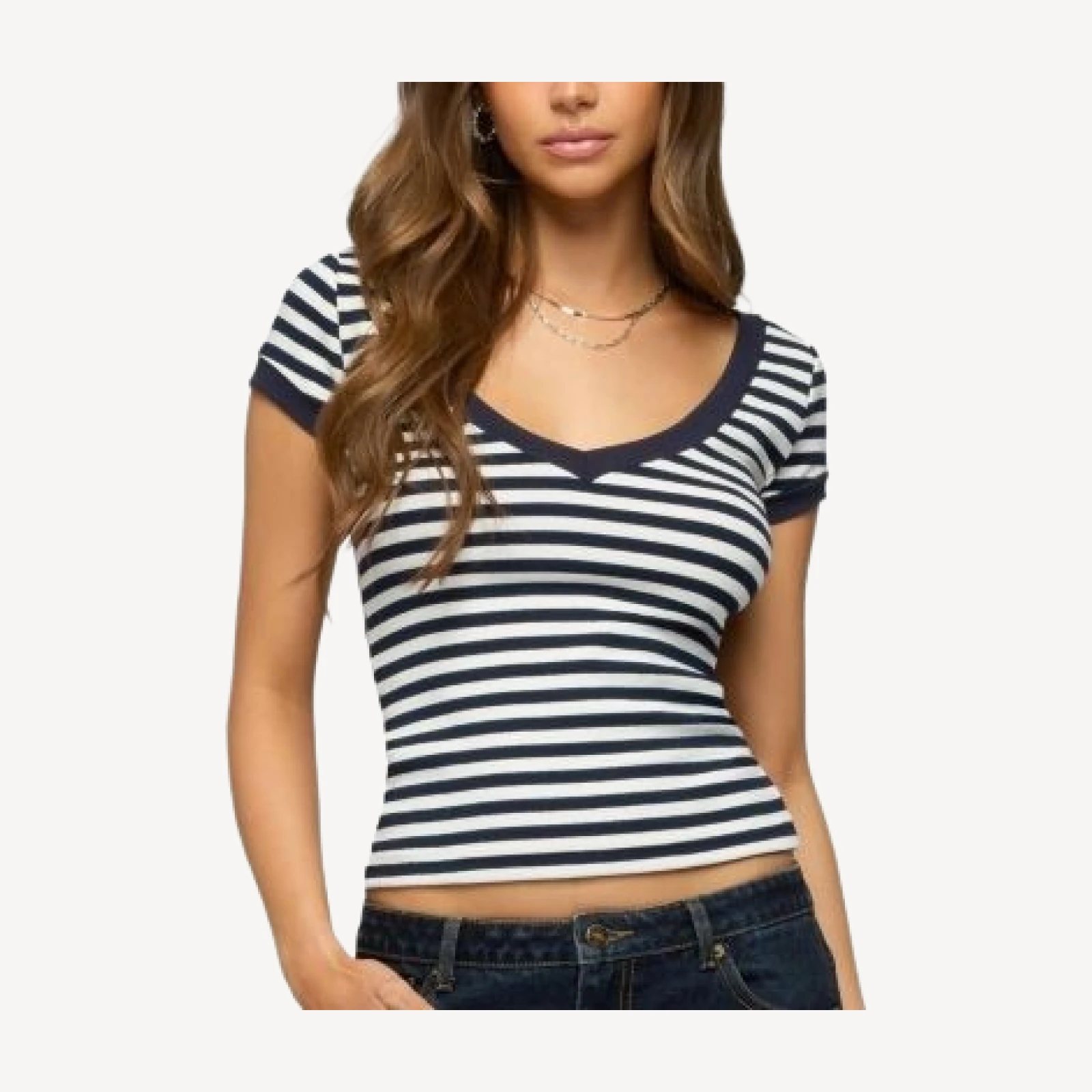 Edikted Antonela Striped V Neck T Shirt