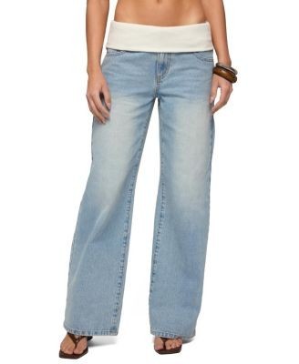 Edikted Knit Foldover Low Rise Baggy Jeans