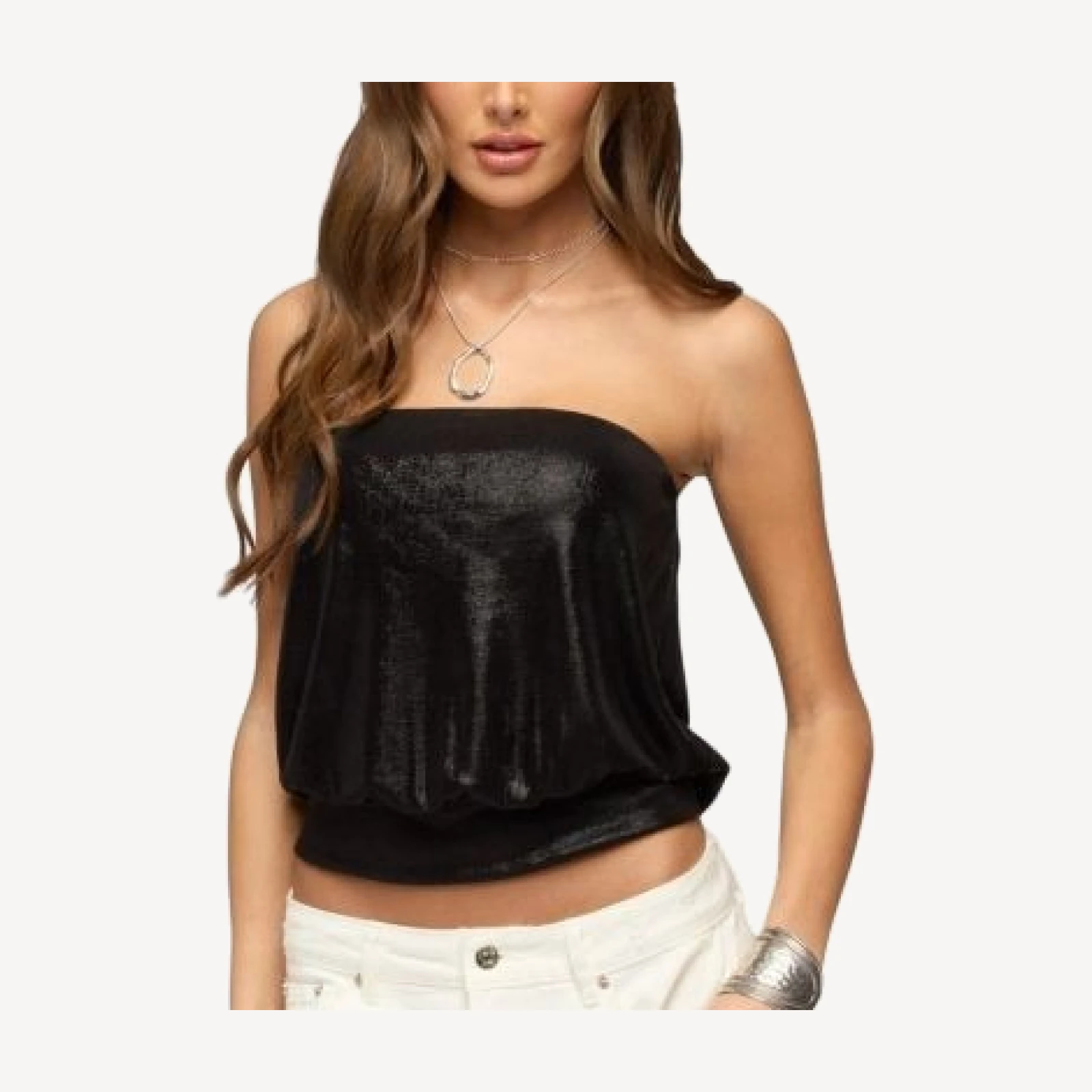 Edikted Leira Silky Sparkly Strapless Top