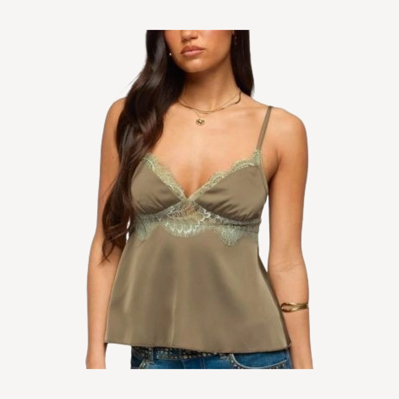 Edikted Satin Effect Lacey Babydoll Top