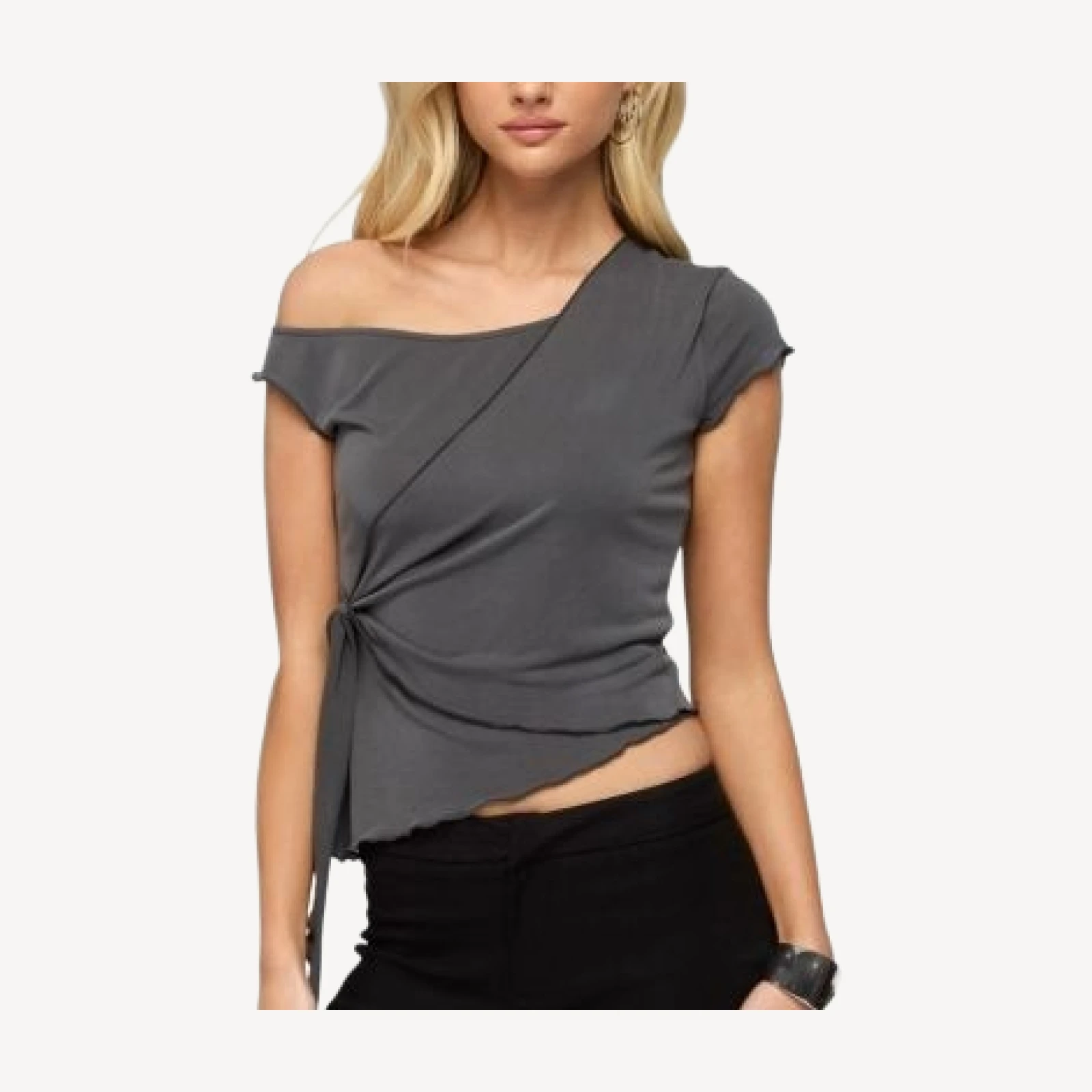 Edikted Asymmetric Off Shoulder Wrap Top