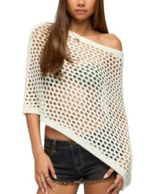 Edikted Cloe Off Shoulder Crochet Poncho