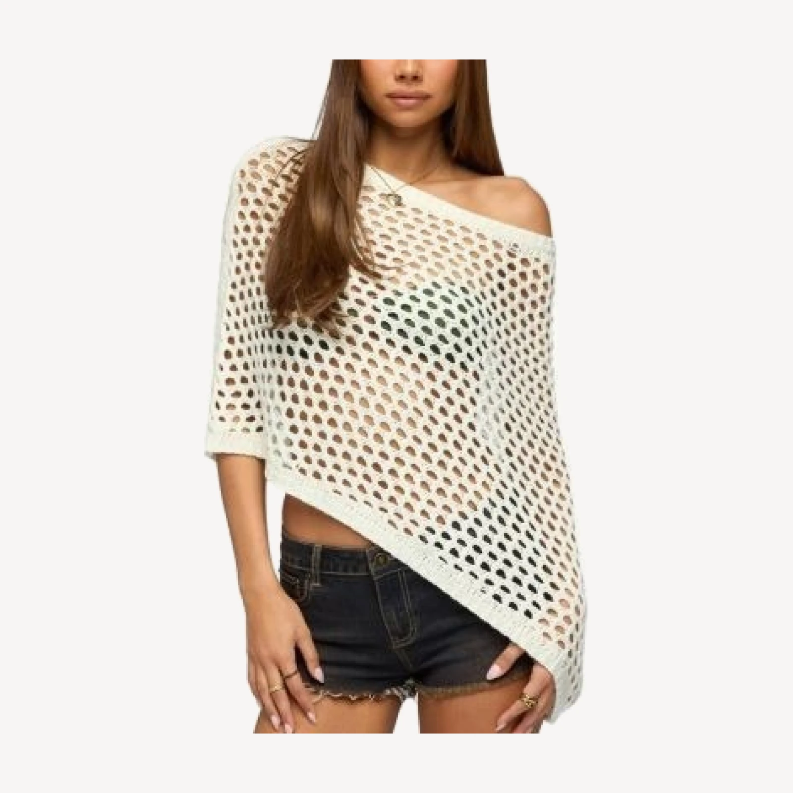 Edikted Cloe Off Shoulder Crochet Poncho