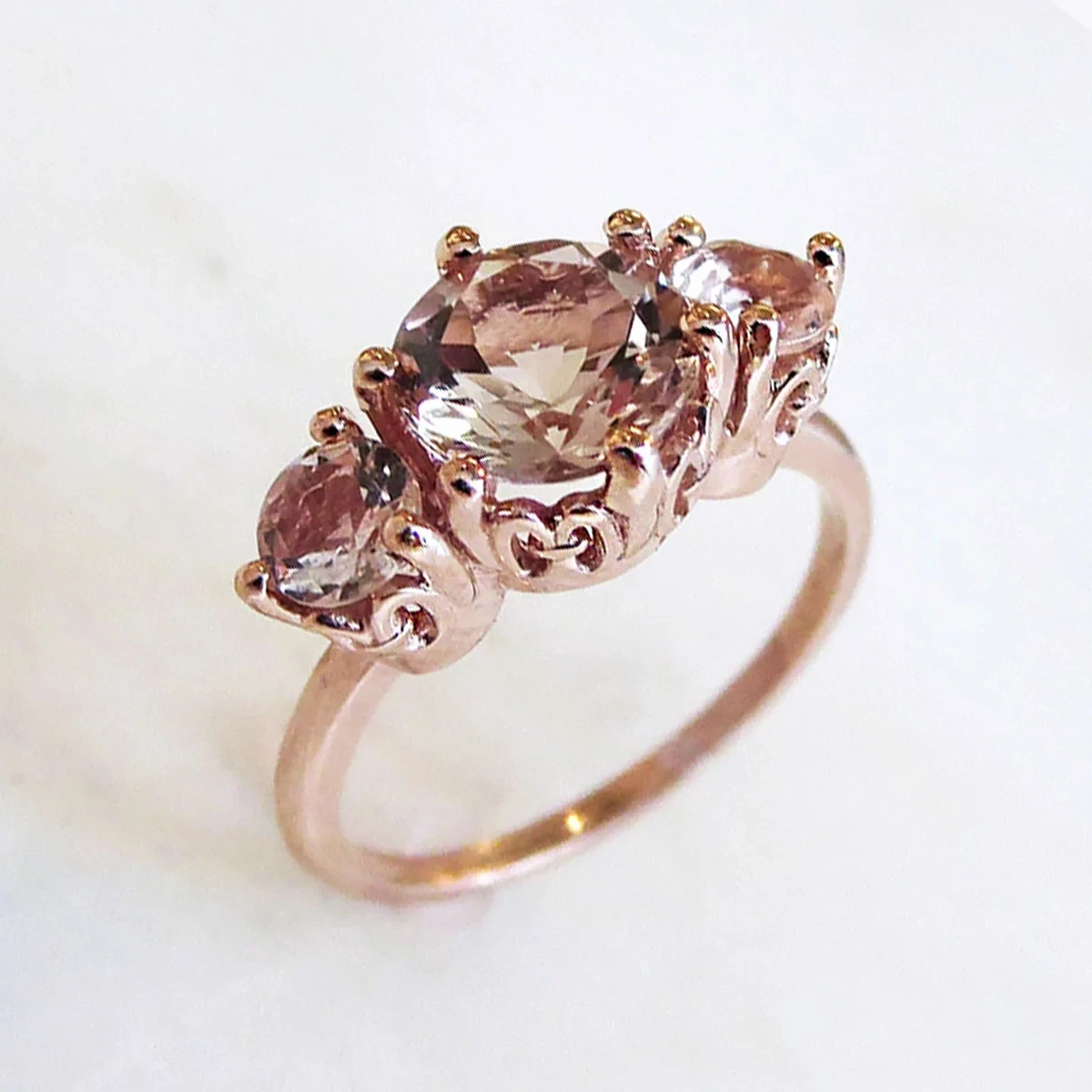 Hazeline Three Stone Ring - Rose Gold & Morganite