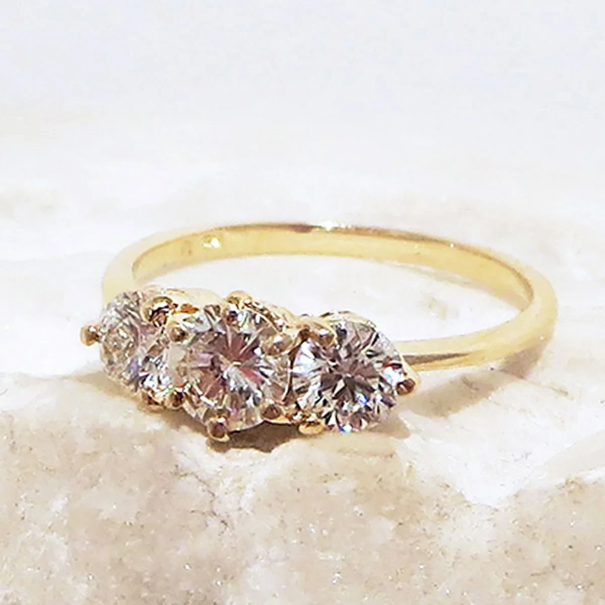 Hazeline Three Stone Ring - Yellow Gold, White Diamond & Champagne Diamond