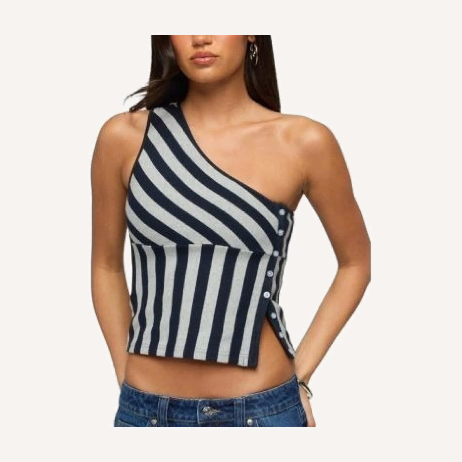 Edikted Button Striped One Shoulder Top