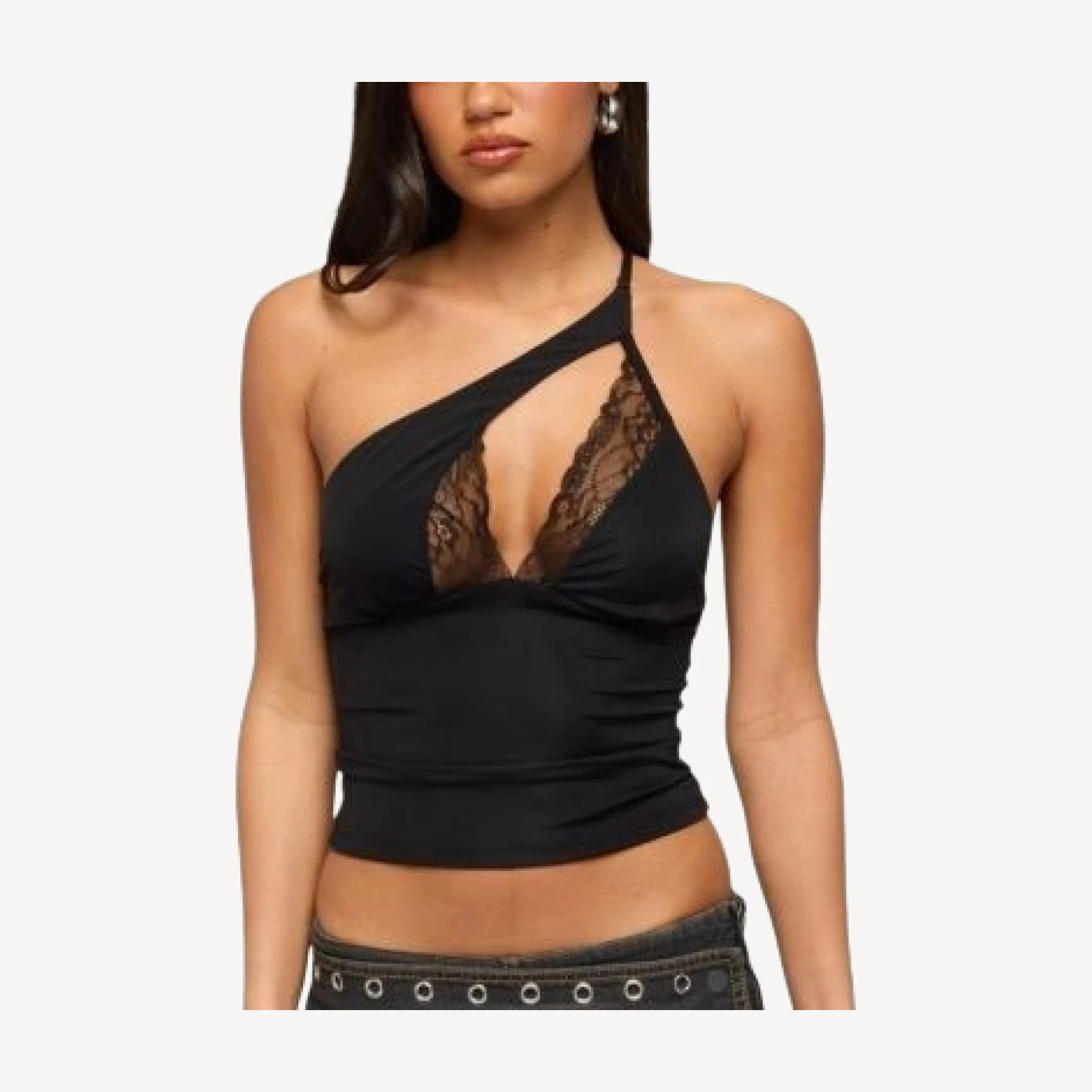 Edikted One Shoulder Peekaboo Lacey Cutout Top