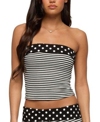 Edikted Presley Stripe & Polka Dot Foldover Tube Top