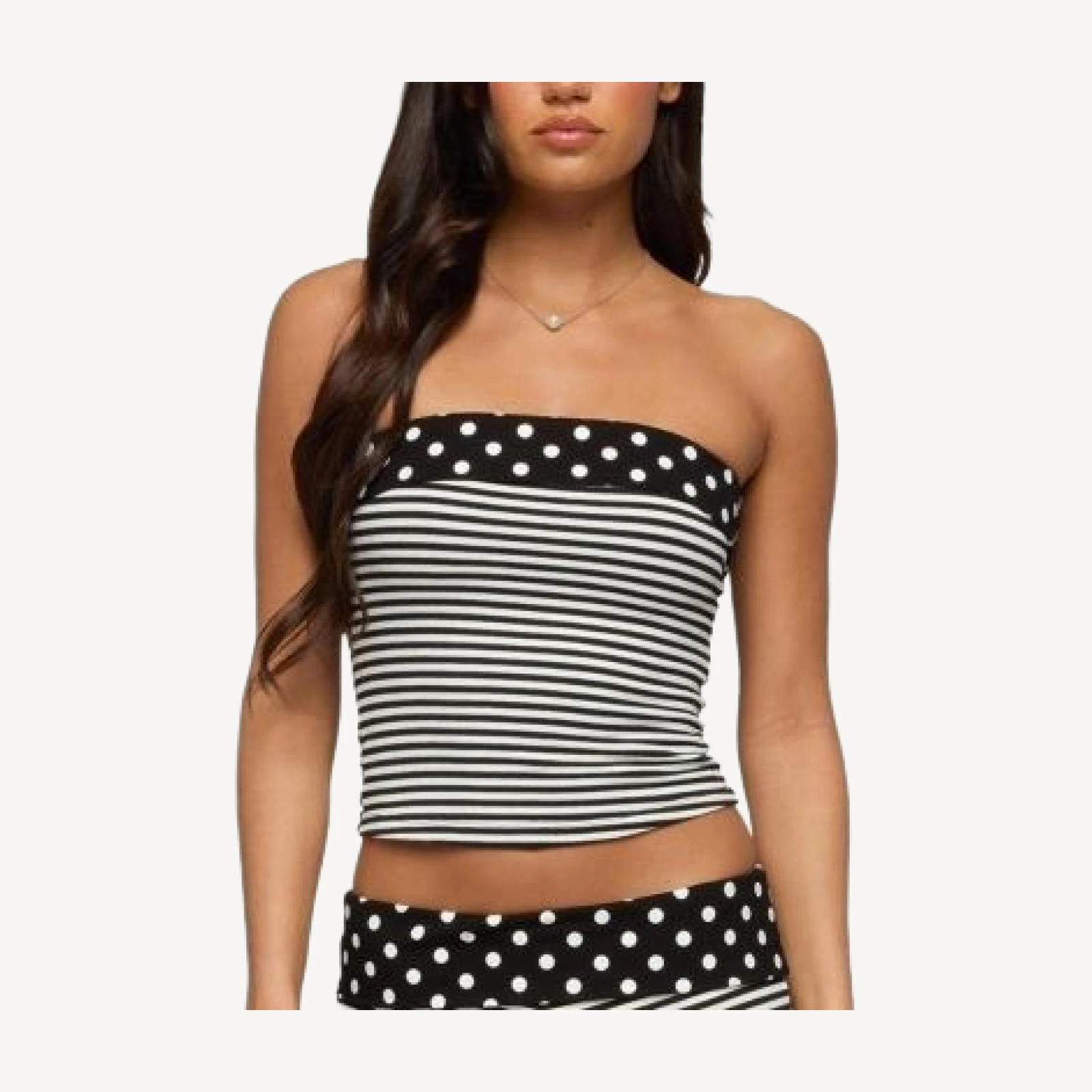 Edikted Presley Stripe & Polka Dot Foldover Tube Top