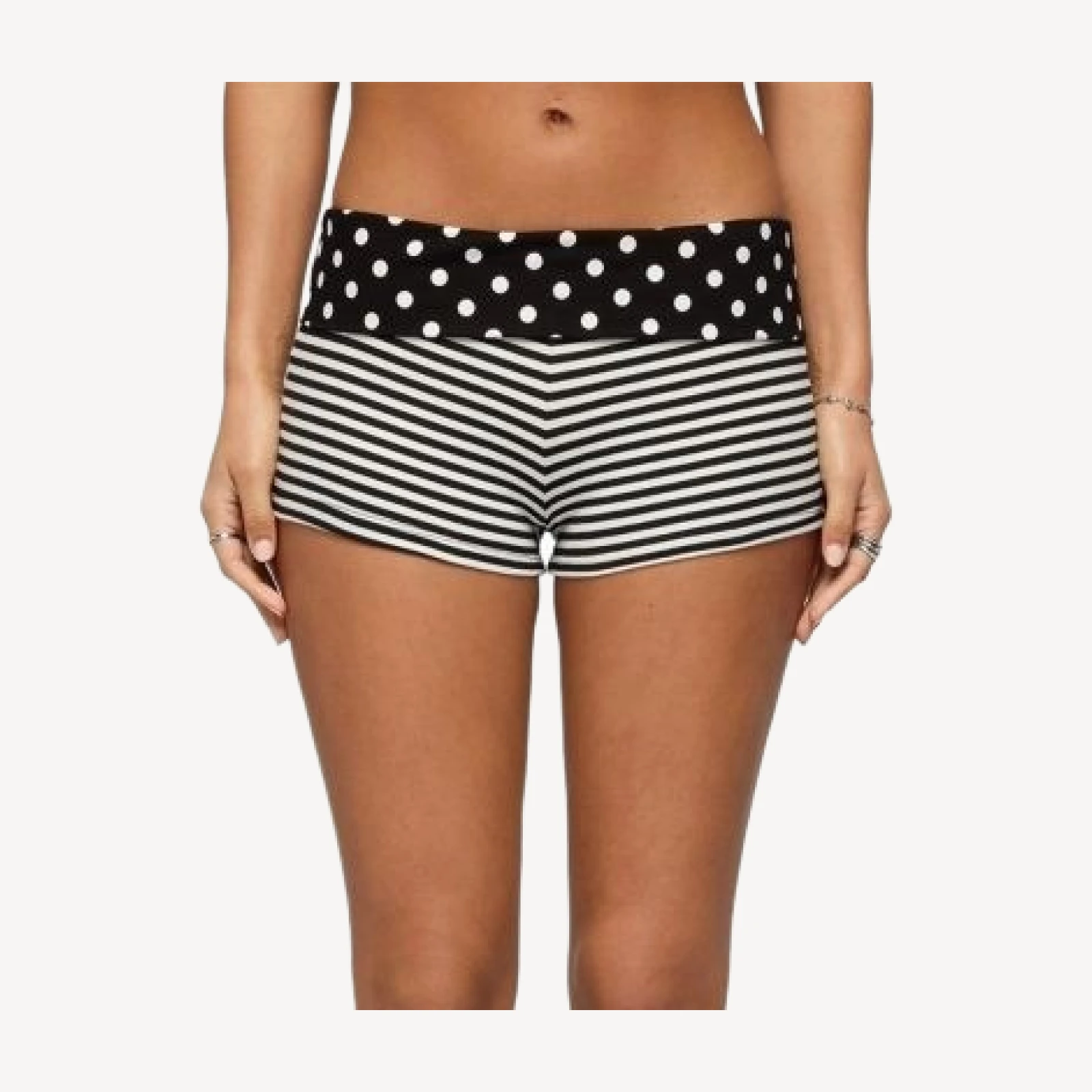 Edikted Presley Stripe & Polka Dot Foldover Shorts
