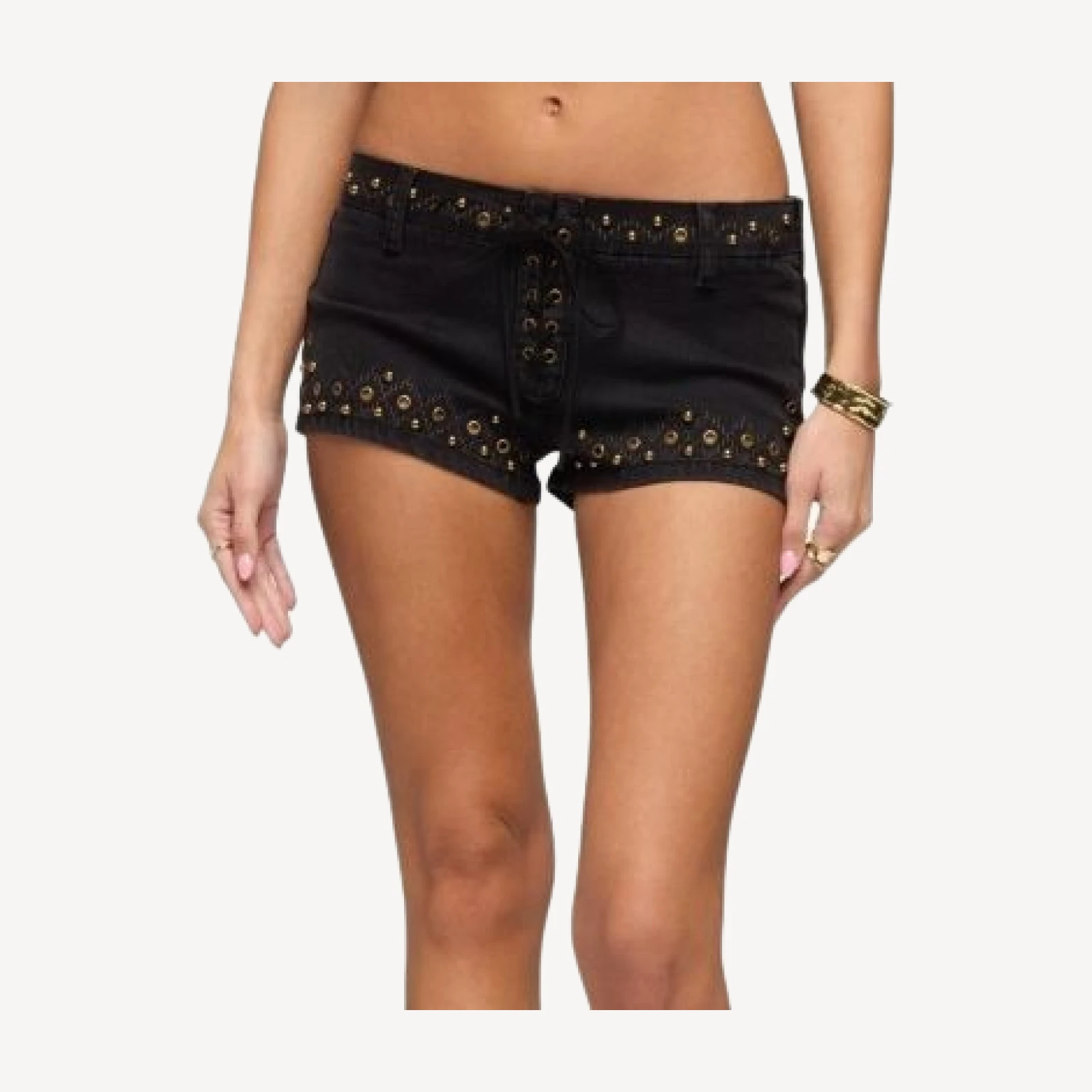 Edikted Stud & Grommet Lace Up Denim Micro Shorts
