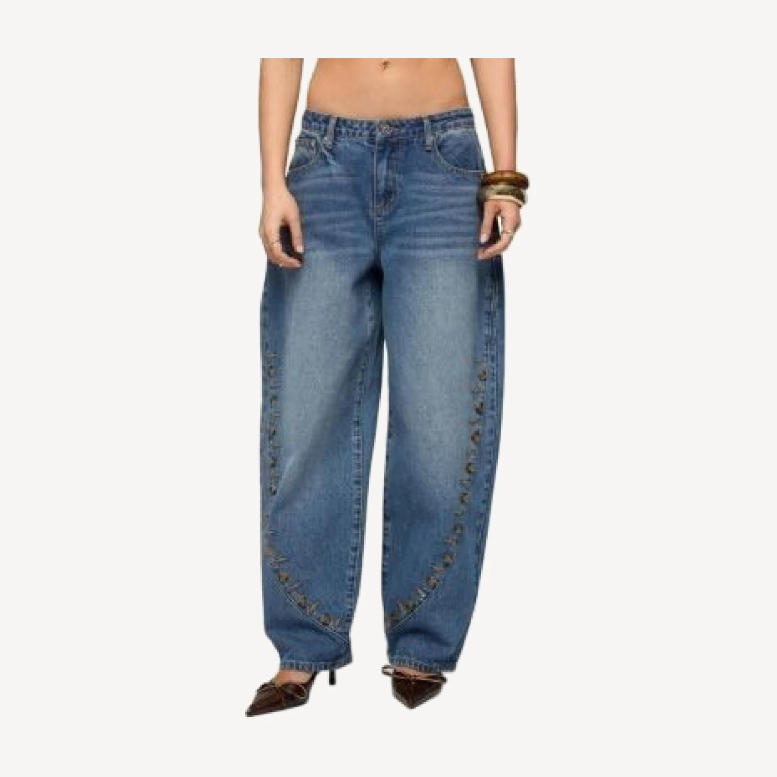 Edikted Button Stitch Low Rise Barrel Jeans