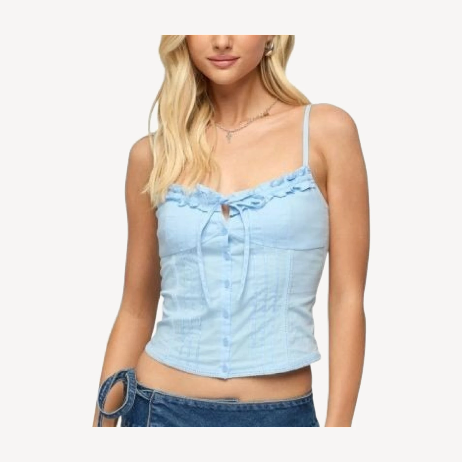 Edikted Kerah Ruffle Button Tank Top