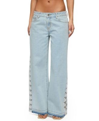 Edikted Crochet Panel Low Rise Wide Leg Jeans
