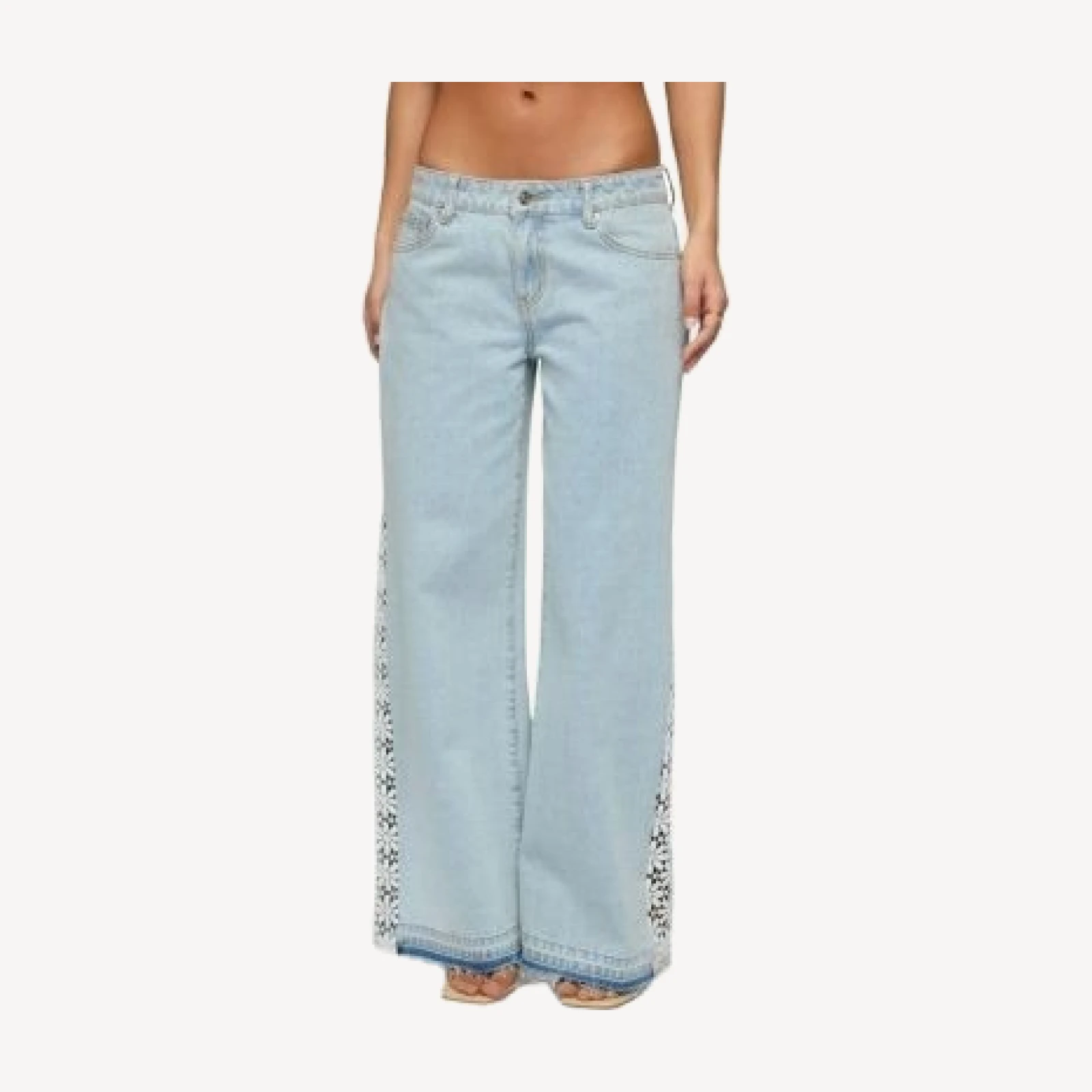 Edikted Crochet Panel Low Rise Wide Leg Jeans