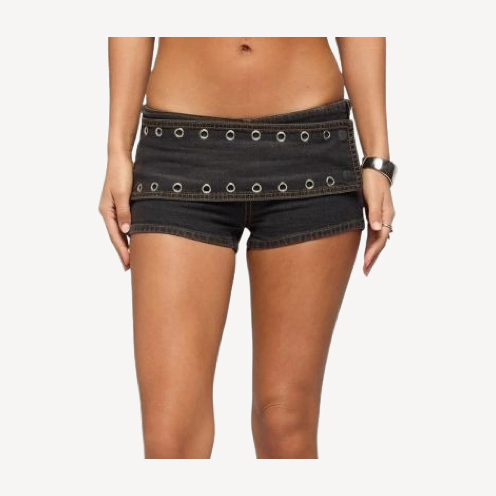 Edikted Gabrielle Grommet Wrap Denim Shorts