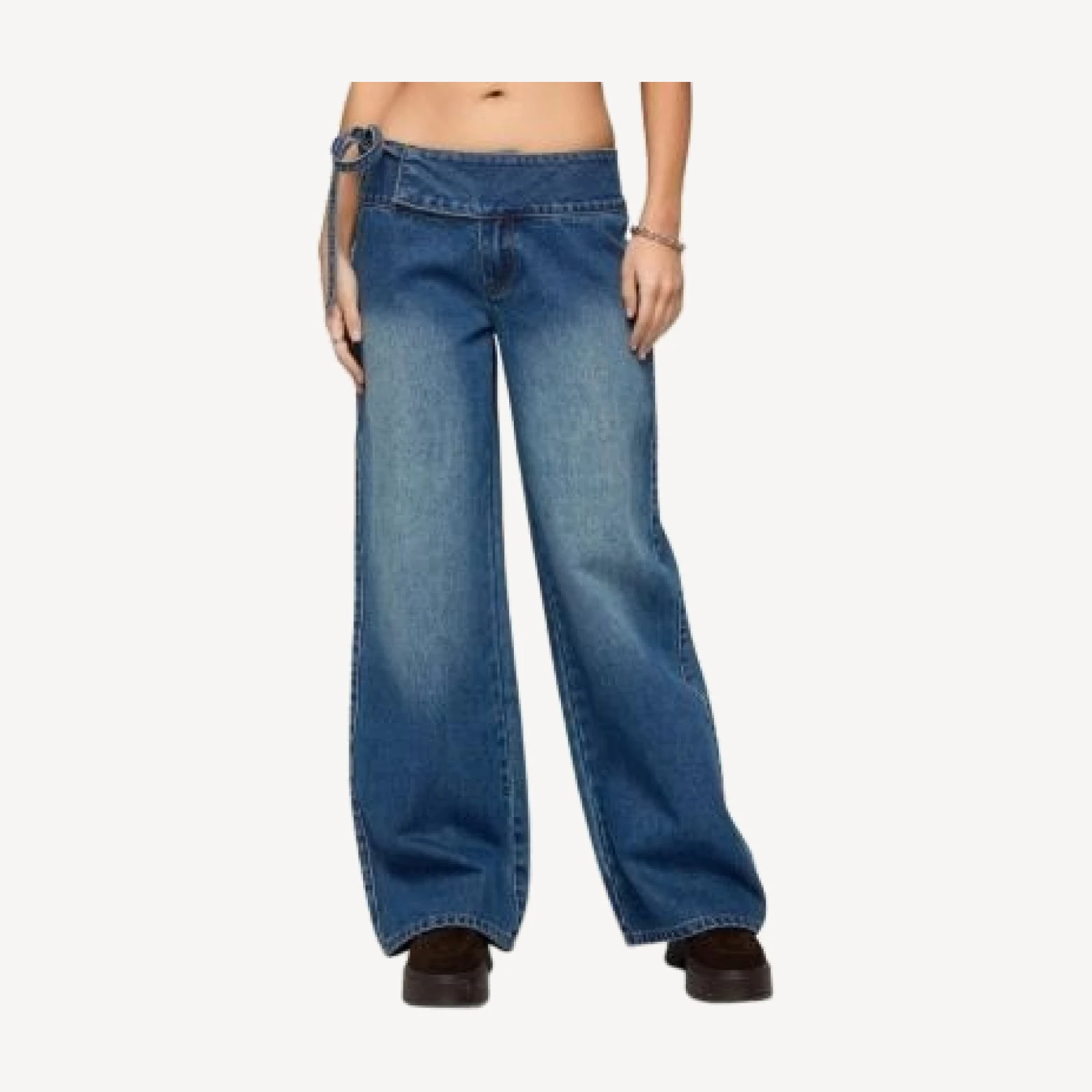 Edikted Cleo Tie Waist Low Rise Baggy Jeans
