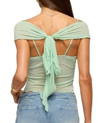 Edikted Shoulder Tie Lacey Sheer Mesh Top