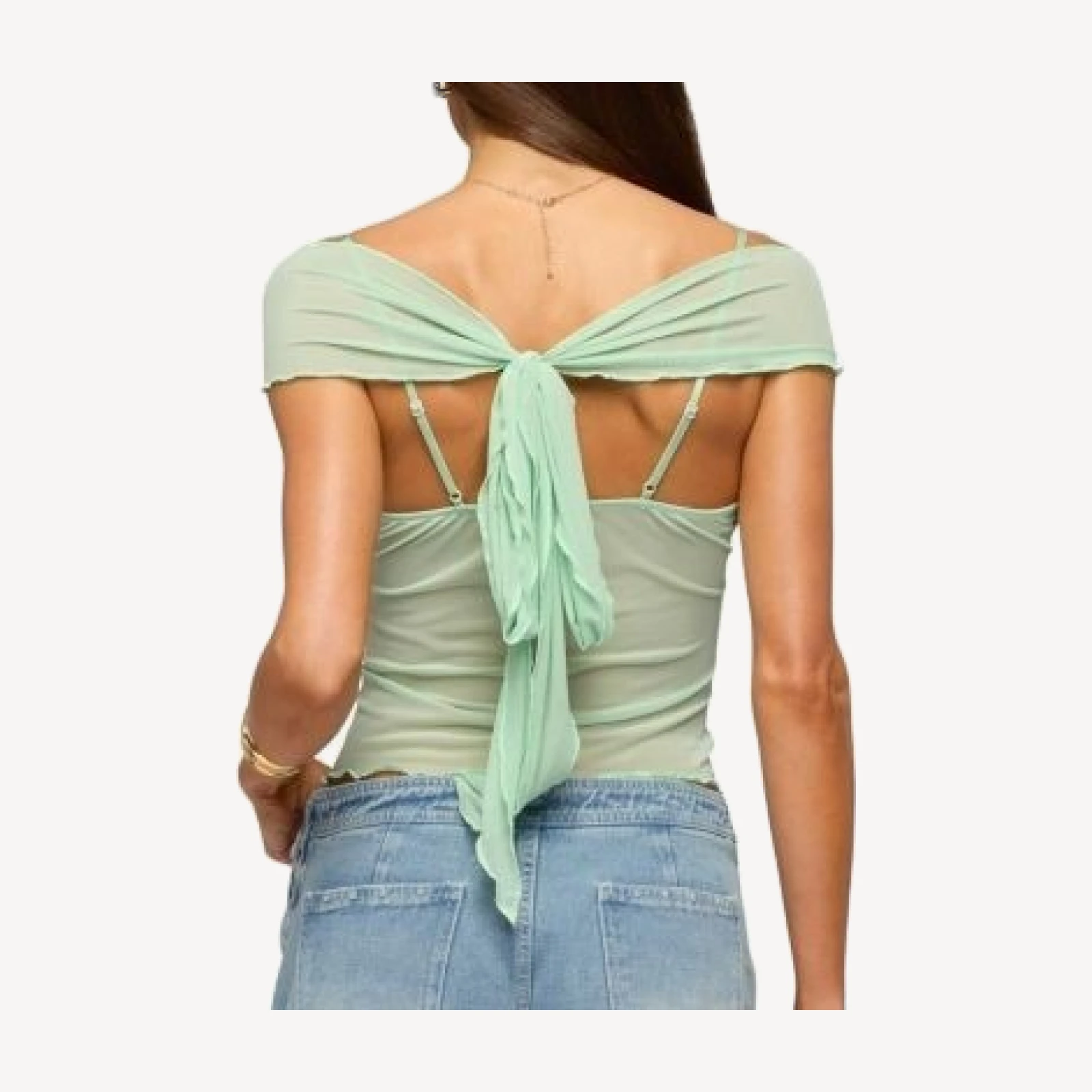 Edikted Shoulder Tie Lacey Sheer Mesh Top