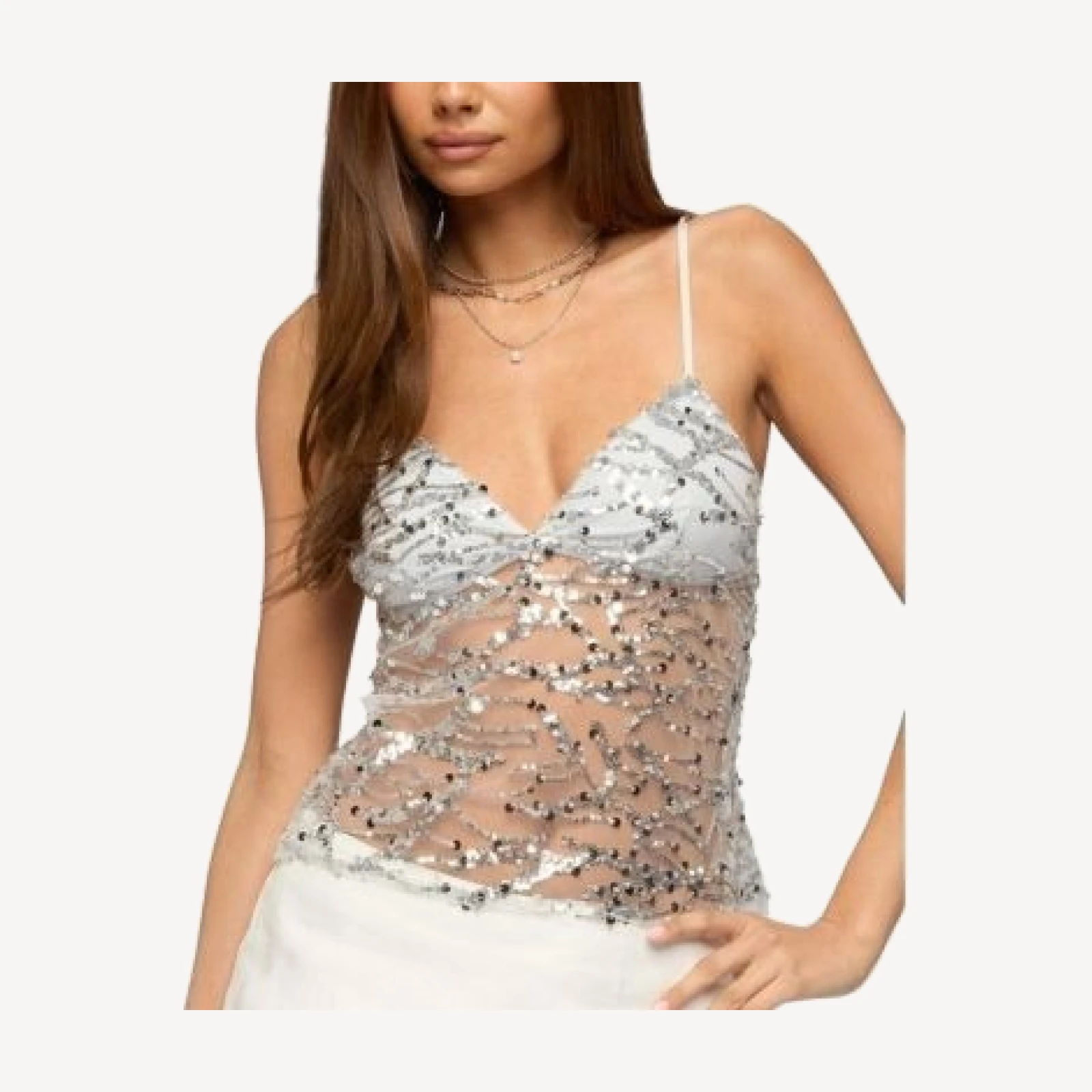 Edikted Izzy Sheer Sequin Tie Back Top