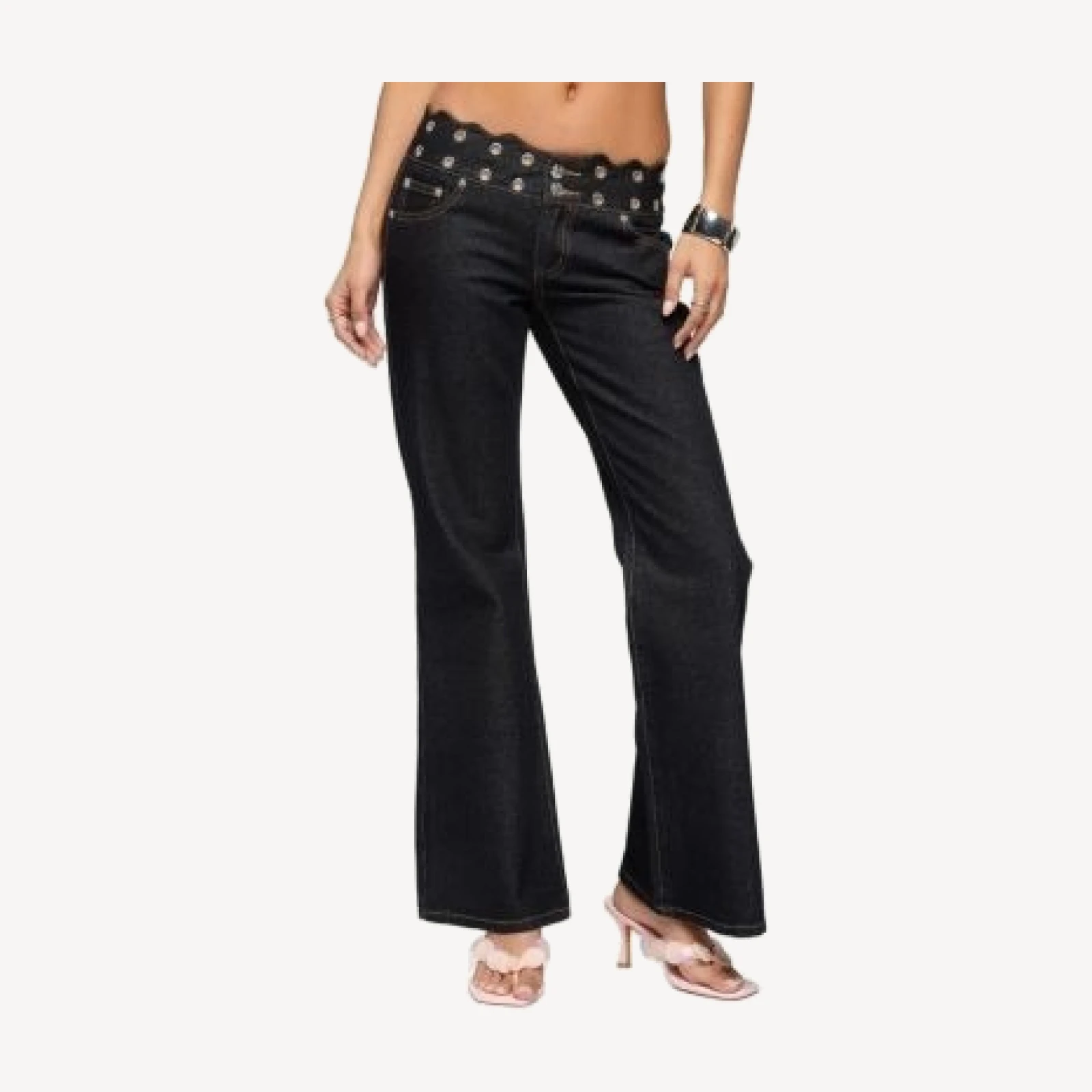 Edikted Scalloped Grommet Low Rise Bootcut Jeans