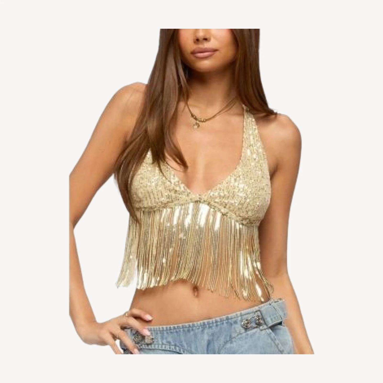 Edikted Azura Sequin Fringe Bra Top
