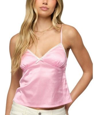 Edikted Polka Dot Satin Lace Trim Top