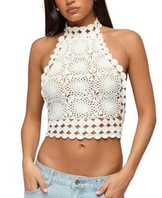Edikted Backless Crochet High Neck Halter Top