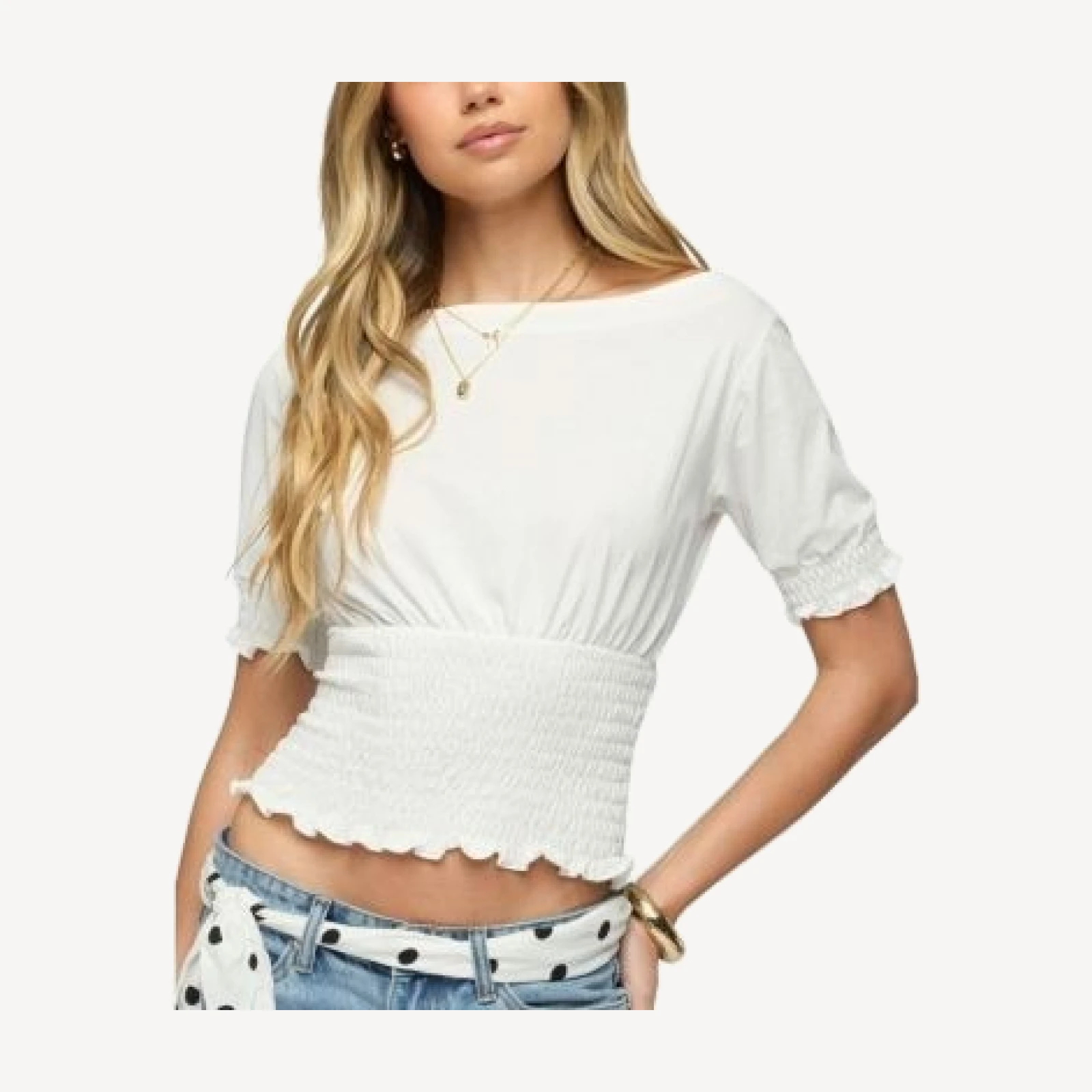 Edikted Emanuelle Smocked Boat Neck Top