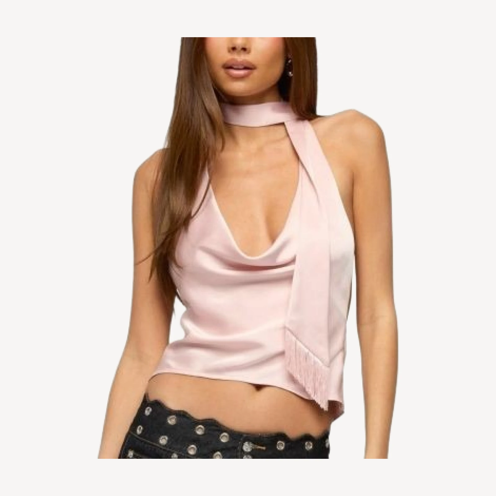 Edikted Satin Effect Cowl Neck Scarf Top